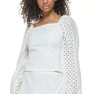Karl Lagerfeld Women's XL Paris Women's Cotton Eyelet Square-Neck Top NEW
